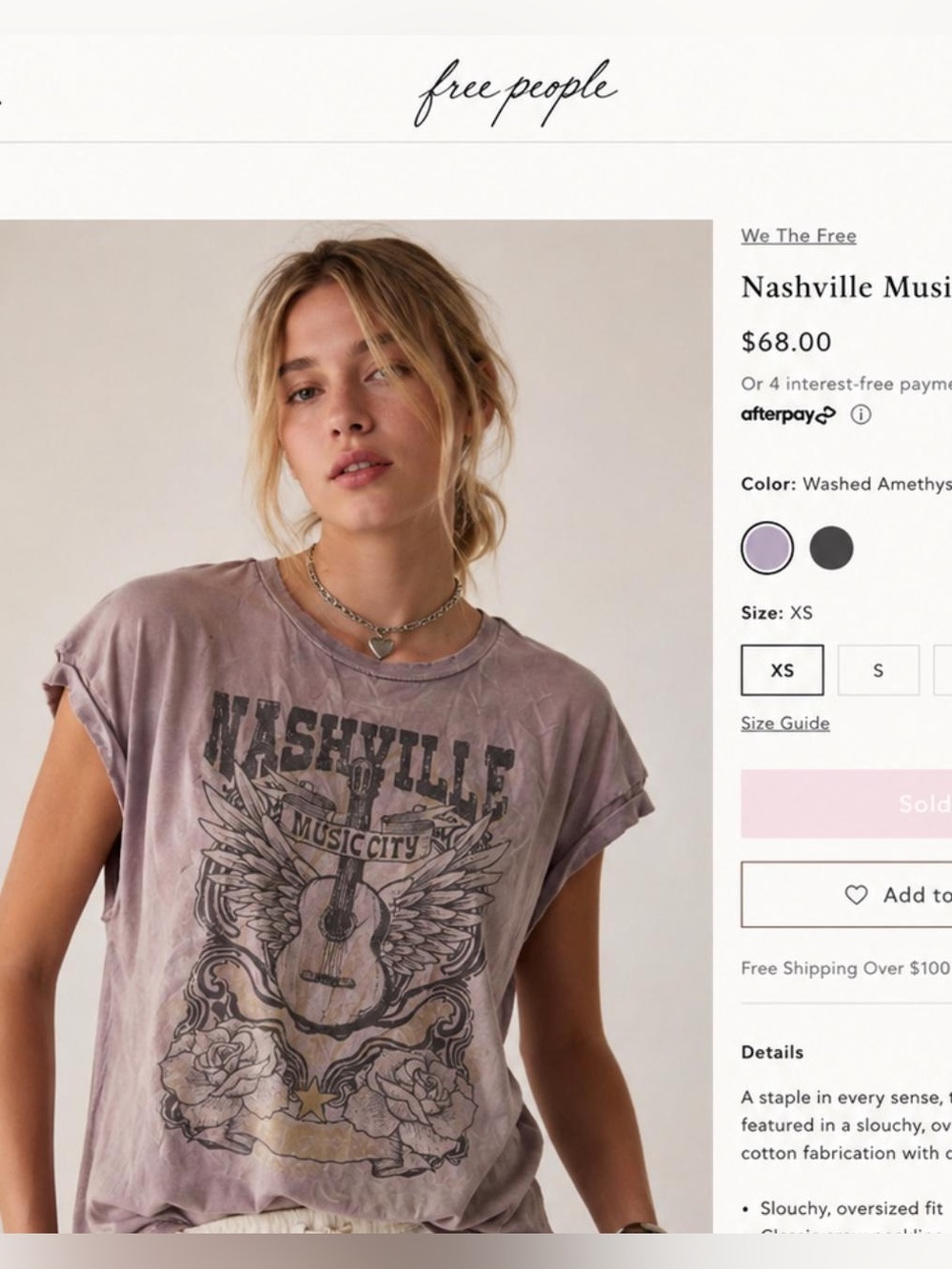 Free People Washed Amethyst Nashville Music Tee
